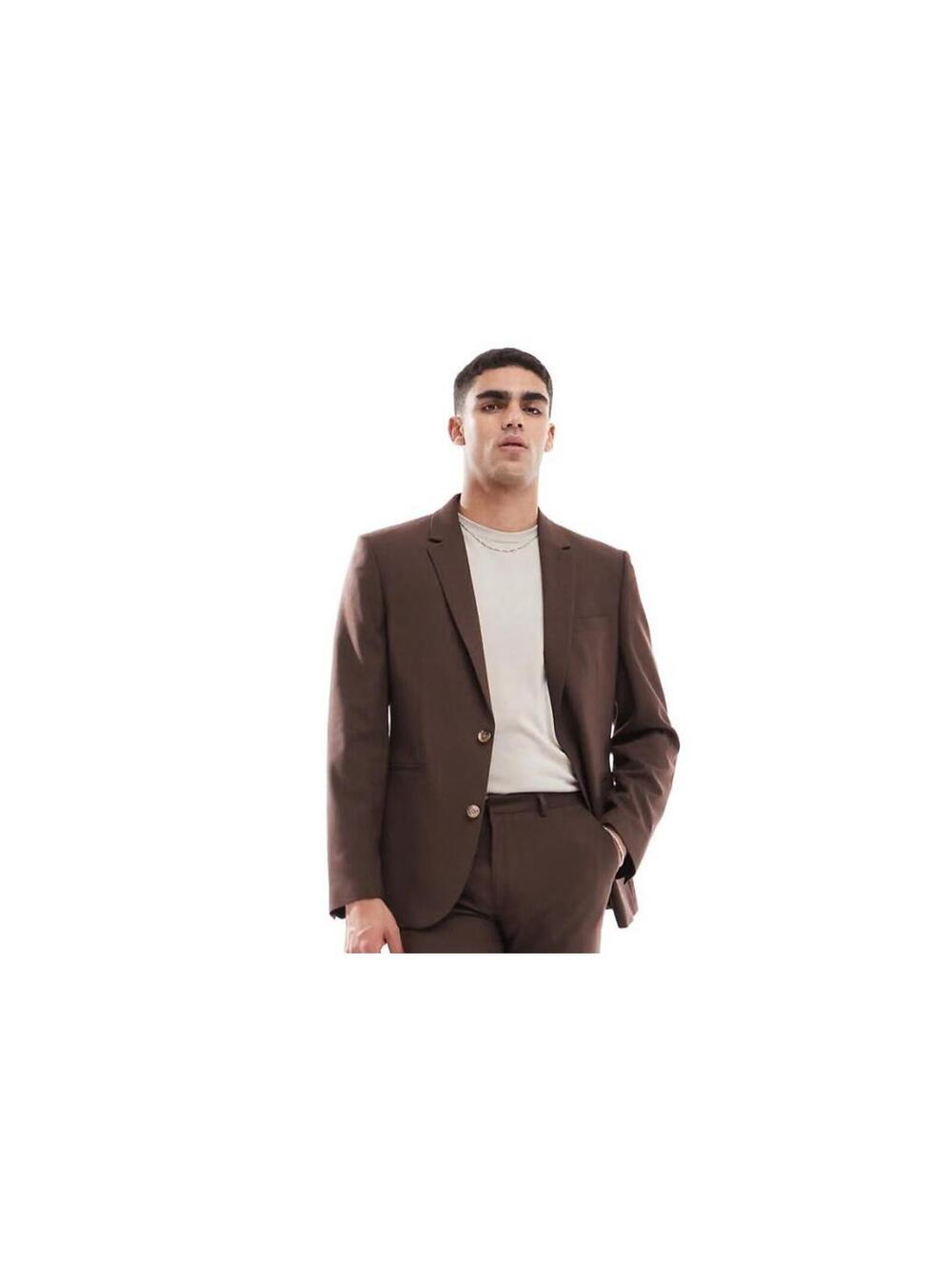 Slim Wool Mix Suit Jacket - Dark Brown - Chest 42 Regular